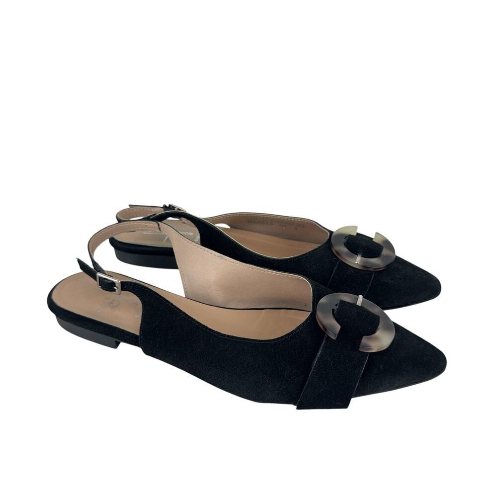 Riccardo Boccia Black Suede Point-Toe Slingback Flats